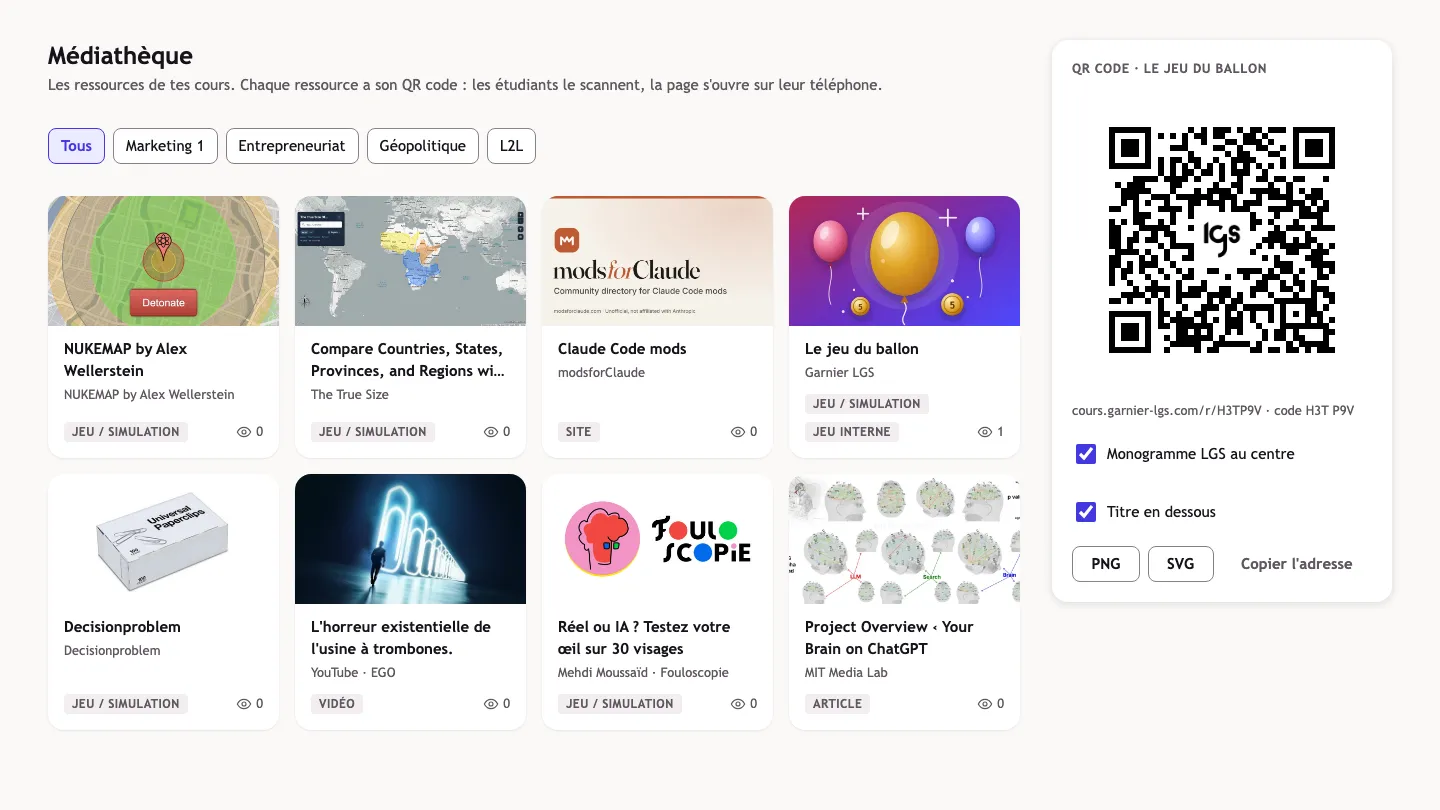 Médiathèque Plateau avec le QR code d’une ressource.