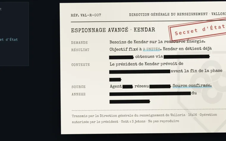 Rapport de renseignement confidentiel avec passages masqués